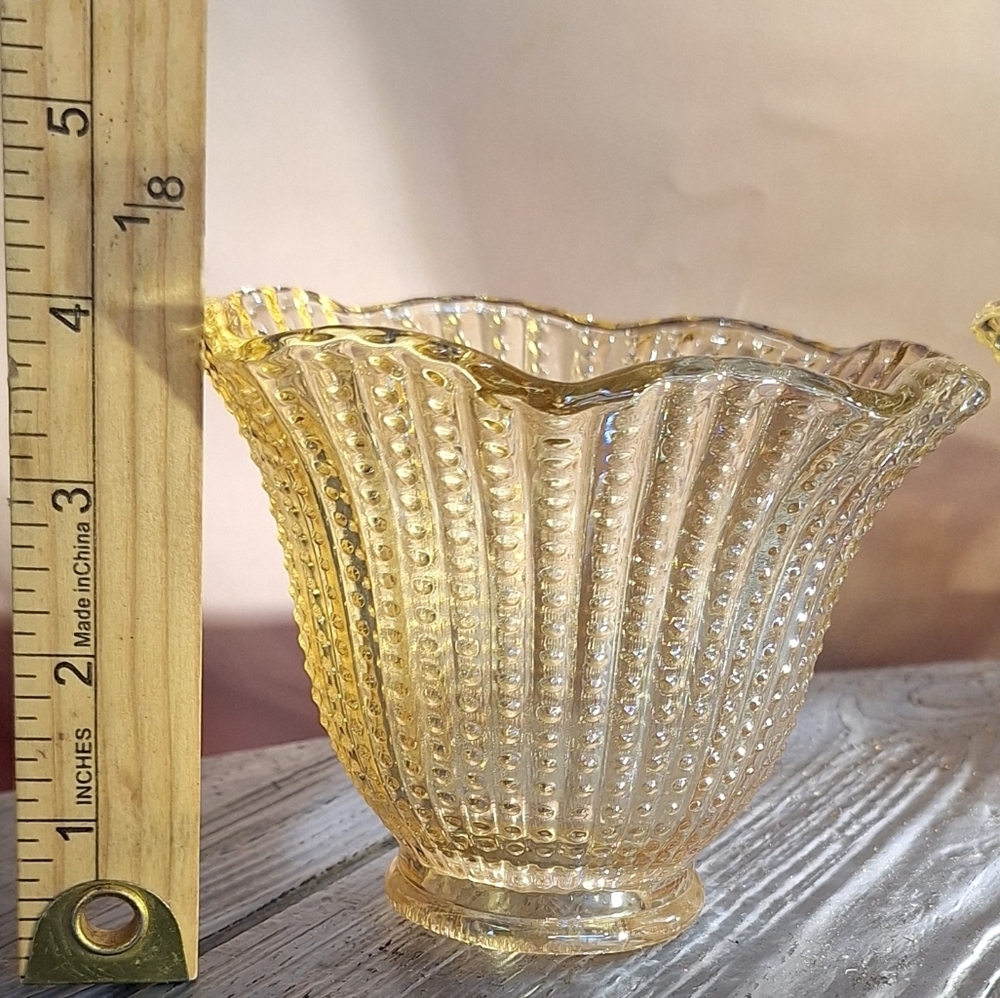 Vintage Amber/Golden Fluted Lampshade Votive Carnival/Iridescent Glass Hobnail 3 - Picture 5 of 5
